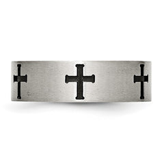 Chisel Stainless Steel Brushed and Polished Black IP-plated Crosses 7mm Band