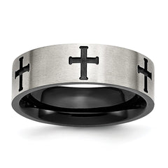 Chisel Stainless Steel Brushed and Polished Black IP-plated Crosses 7mm Band