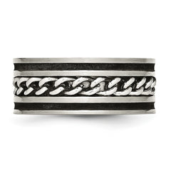 Chisel Stainless Steel Brushed and Polished Black IP-plated Chain Inlay 10mm Band