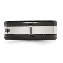Chisel Stainless Steel Polished Black IP-plated 1/4 Carat Black Diamond 9mm Band