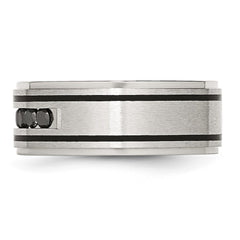 Chisel Stainless Steel Brushed and Polished Black IP-plated 1/2 Carat Black Diamond 9mm Band
