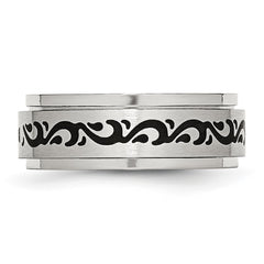 Chisel Stainless Steel Brushed and Polished Enamel Rotating Swirl Design 8mm Band