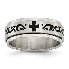 Chisel Stainless Steel Brushed and Polished Enamel Rotating Swirl Design 8mm Band