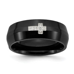 Chisel Stainless Steel Polished Black IP-plated 2pt Diamond Cross 8mm Band