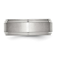 Chisel Stainless Steel Polished with Brushed Center 8mm Ridged Edge Band