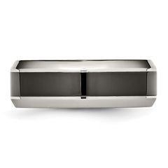 Chisel Stainless Steel Base with Polished Black Ceramic Center Beveled Band