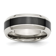 Chisel Stainless Steel Base with Polished Black Ceramic Center Beveled Band