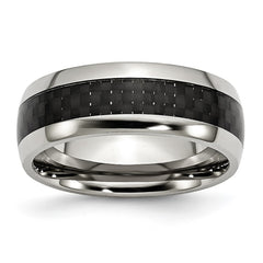 Chisel Stainless Steel Polished with Black Carbon Fiber Inlay 8mm Band