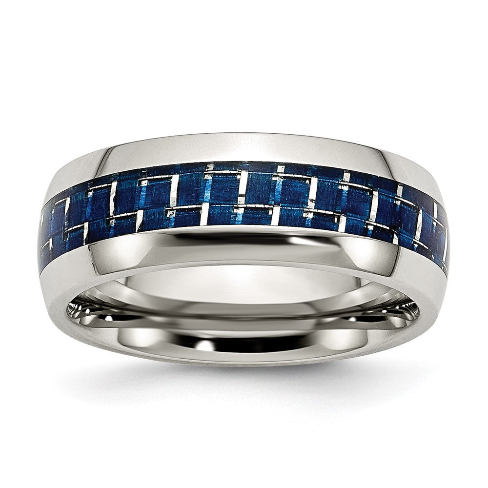 Chisel Stainless Steel Polished with Blue Carbon Fiber Inlay 8mm Band
