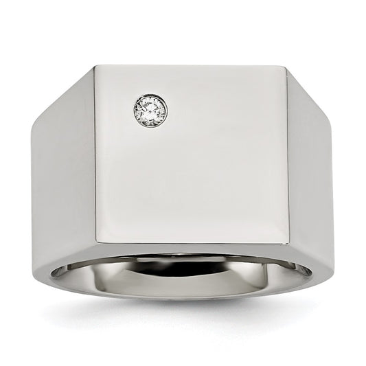 Chisel Stainless Steel Polished CZ Signet Ring