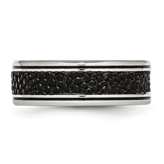 Chisel Stainless Steel Polished Grooved with Genuine Stingray Textured 8mm Band