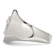 Chisel Stainless Steel Polished with Sterling Silver Cross and CZ Signet Ring