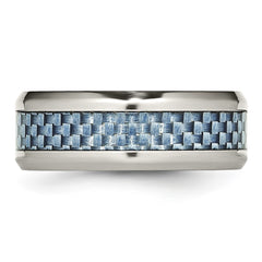 Chisel Stainless Steel Polished with Light Blue Carbon Fiber Inlay 8mm Band
