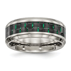 Chisel Stainless Steel Polished with Black and Green Carbon Fiber Inlay 8mm Band