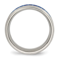 Chisel Stainless Steel Polished with Blue Carbon Fiber Inlay 8mm Beveled Edge Band