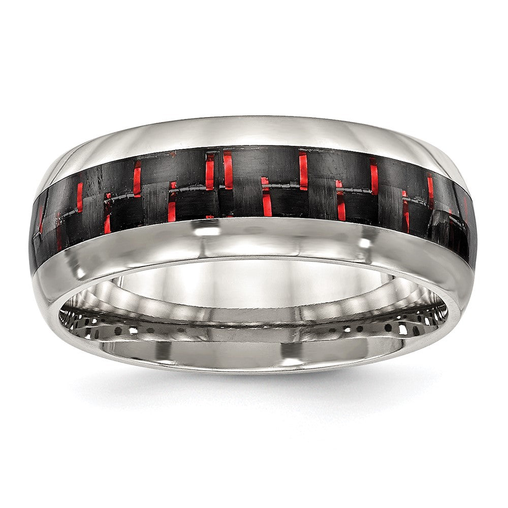 Chisel Stainless Steel Polished with Black and Red Carbon Fiber Inlay 8mm Band