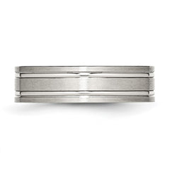 Chisel Stainless Steel Brushed and Polished 6mm Ridged Flat Band