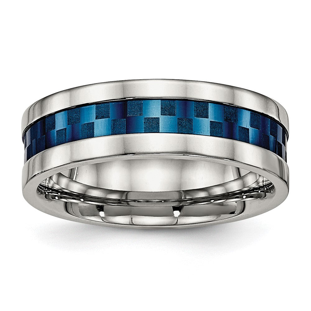 Chisel Stainless Steel Polished Blue IP-plated Checkered Design 7mm Band