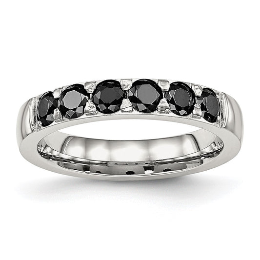 Chisel Stainless Steel Polished Black CZ 4mm Band
