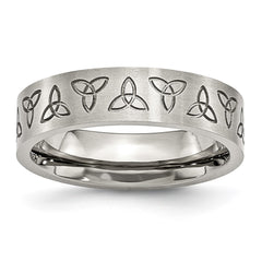 Chisel Stainless Steel Brushed with Engraved Trinity Symbol 6mm Band