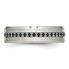 Chisel Stainless Steel Brushed and Polished Black CZ 6.5mm Band