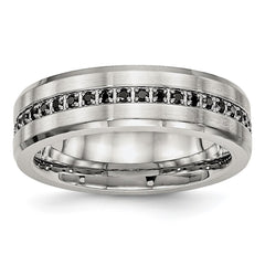 Chisel Stainless Steel Brushed and Polished Black CZ 6.5mm Band
