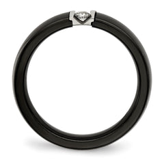Chisel Stainless Steel Polished and Laser Cut Black Ceramic with CZ Ring