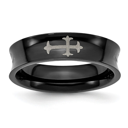 Chisel Stainless Steel Polished Black IP-plated Cross 6mm Concave Band