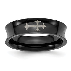 Chisel Stainless Steel Polished Black IP-plated Cross 6mm Concave Band