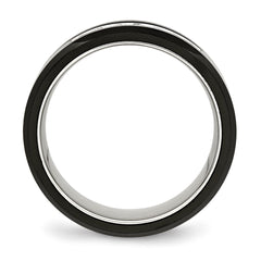 Chisel Stainless Steel Polished Black Ceramic with CZ Beveled Edge Ring