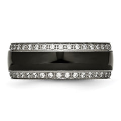 Chisel Stainless Steel Polished with Black Ceramic and CZ Ring