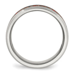 Chisel Stainless Steel Polished with Red Imitation Opal Inlay 8mm Band