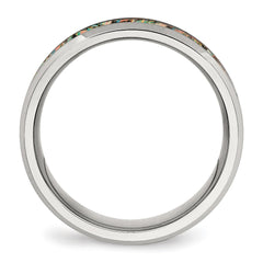 Chisel Stainless Steel Polished with Imitation Opal Inlay 8mm Band