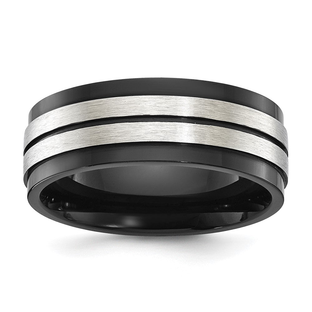 Chisel Stainless Steel Brushed and Polished Black IP-plated 8mm Band