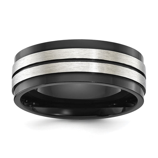 Chisel Stainless Steel Brushed and Polished Black IP-plated 8mm Band