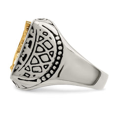 Chisel Stainless Steel with 14k Gold Accent Antiqued and Polished Eagle Ring
