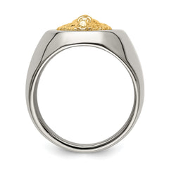 Chisel Stainless Steel with 14k Gold Accent Polished Lion Head Ring