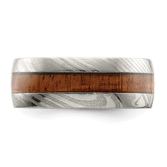 Chisel Damascus Steel Polished with Sapele Wood Inlay 8mm Band