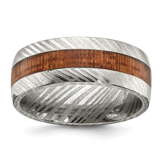 Chisel Damascus Steel Polished with Sapele Wood Inlay 8mm Band