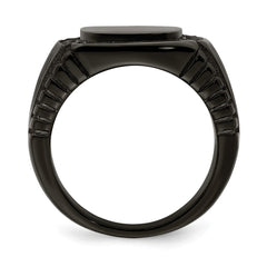 Chisel Stainless Steel Polished Black IP-plated with Black CZ Signet Ring