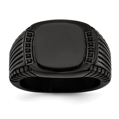 Chisel Stainless Steel Polished Black IP-plated with Black CZ Signet Ring