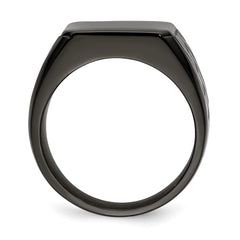 Chisel Stainless Steel Polished Black IP-plated Brick Design Signet Ring