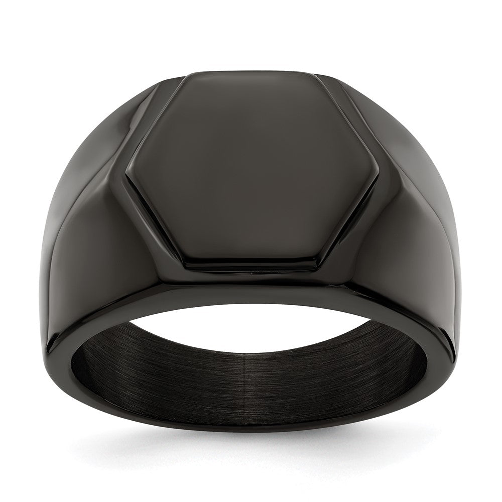 Chisel Stainless Steel Polished Black IP-plated Signet Ring