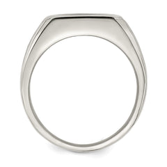 Chisel Stainless Steel Polished with Black Enamel Signet Ring