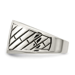 Chisel Stainless Steel Polished with Black Enamel Signet Ring