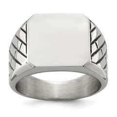 Chisel Stainless Steel Polished with Black Enamel Signet Ring