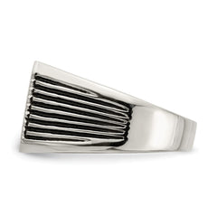 Chisel Stainless Steel Polished with Black Enamel Signet Ring