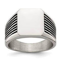 Chisel Stainless Steel Polished with Black Enamel Signet Ring