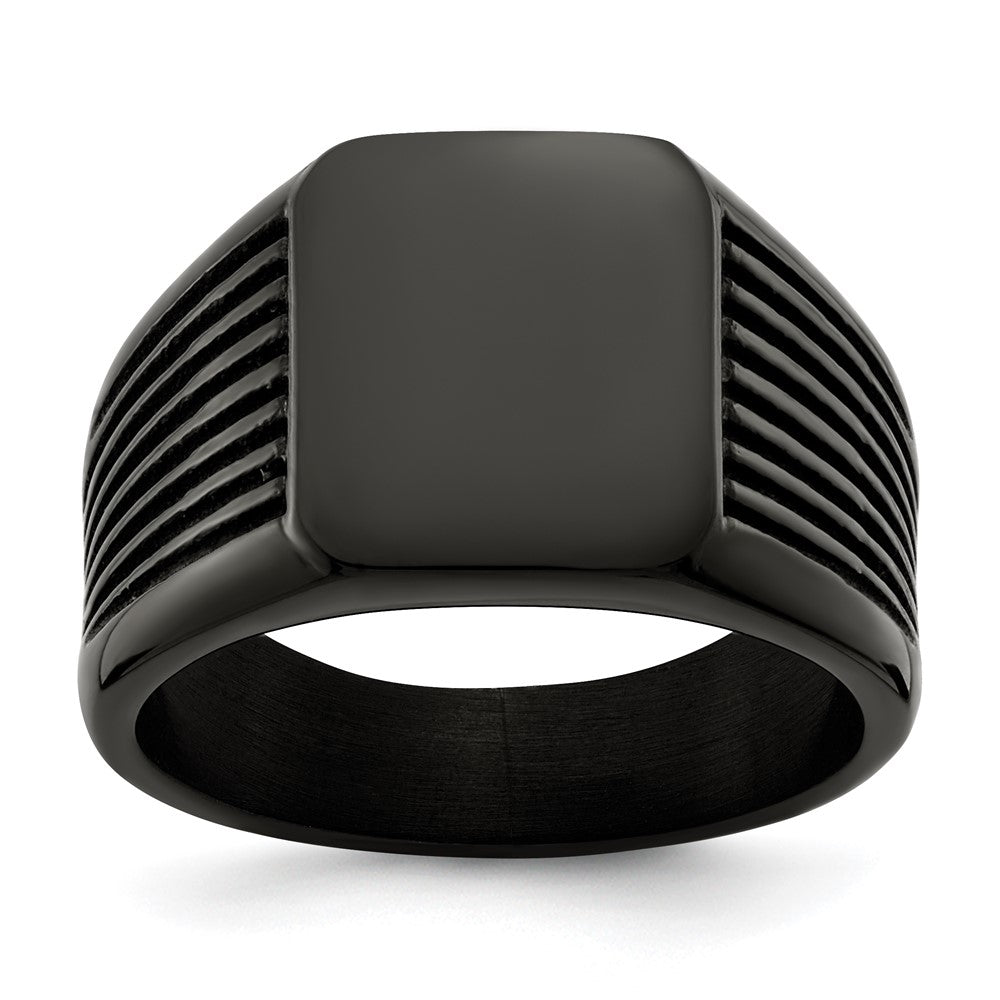 Chisel Stainless Steel Polished Black IP-plated Signet Ring