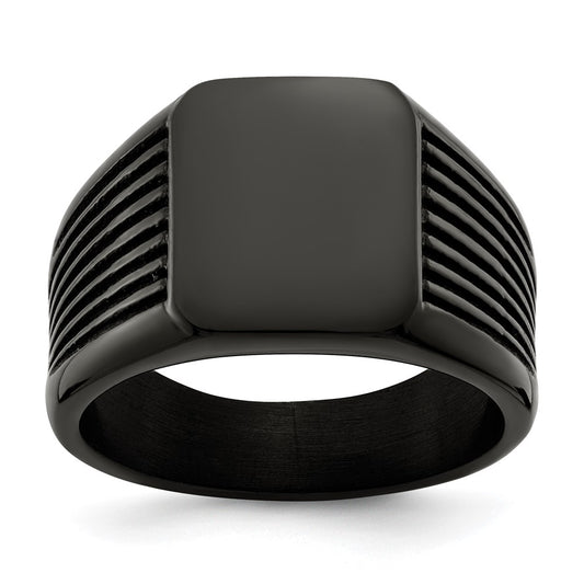 Chisel Stainless Steel Polished Black IP-plated Signet Ring